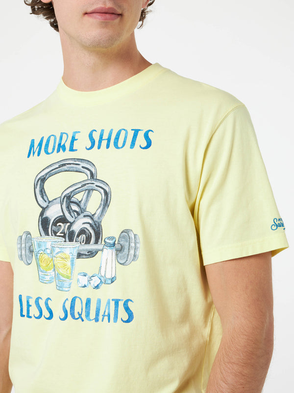 Man cotton t-shirt with More Shots Less Squats placed print