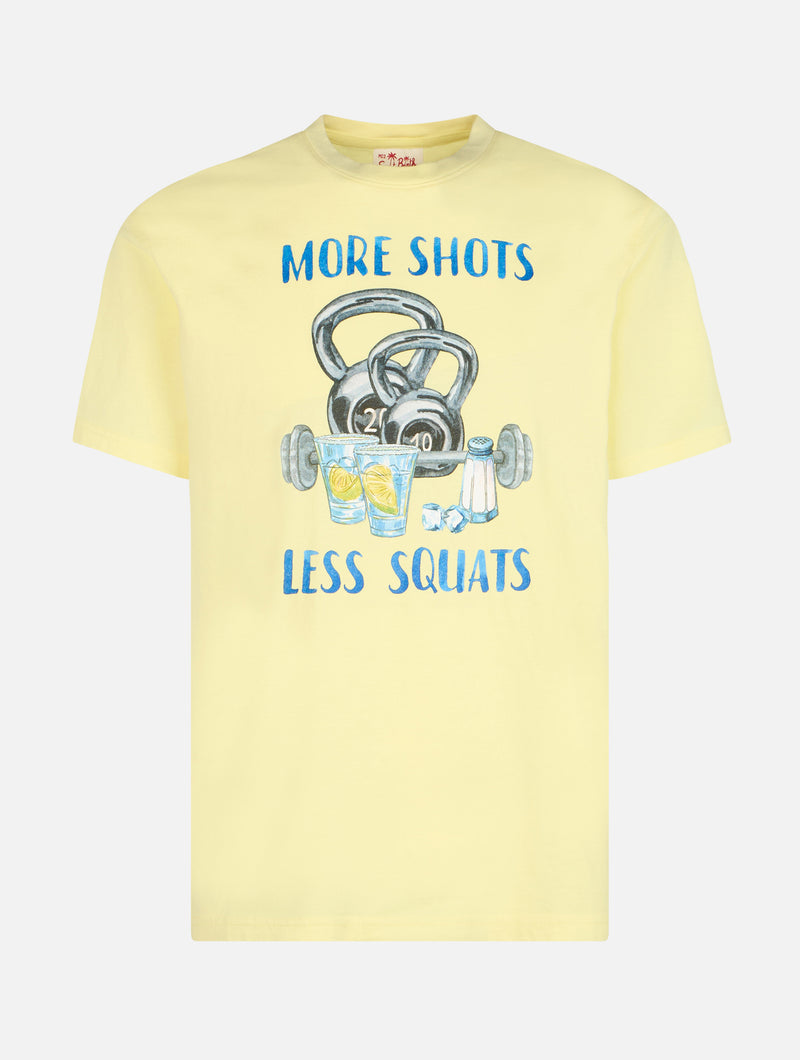Man cotton t-shirt with More Shots Less Squats placed print