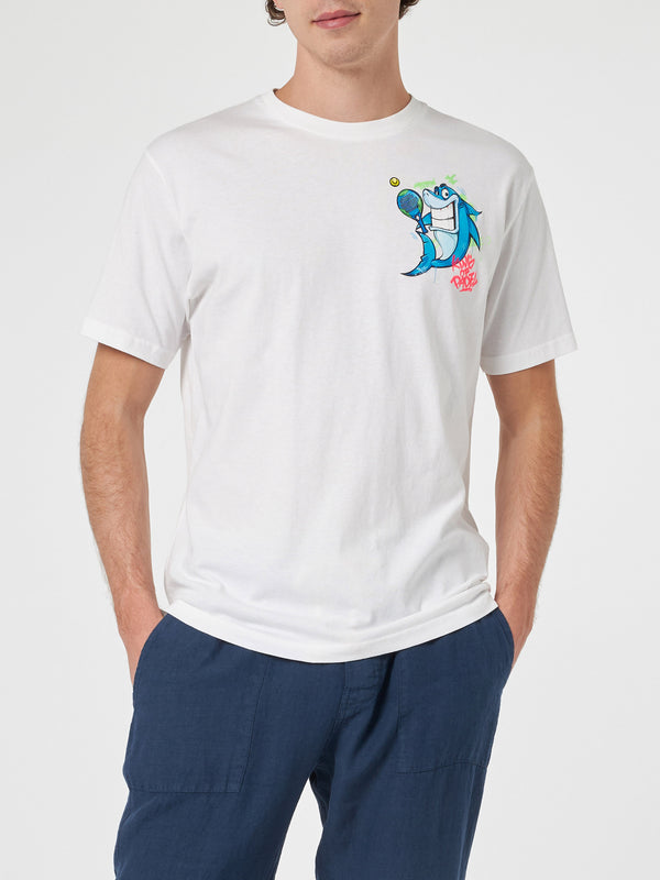 T-shirt da uomo in cotone con stampa piazzata fronte e retro Crypto puppets Shark Padel | EDIZIONE SPECIALE CRYPTO PUPPETS