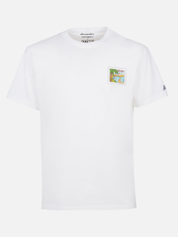 T-shirt da uomo in cotone con stampa cartolina St. Tropez fronte e retro | EDIZIONE SPECIALE ALESSANDRO ENRIQUEZ