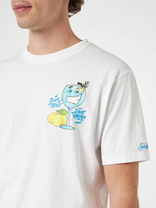 T-shirt da uomo in cotone con stampa piazzata Cryptopuppets Gin Tonic davanti e dietro | EDIZIONE SPECIALE CRYPTOPUPPETS
