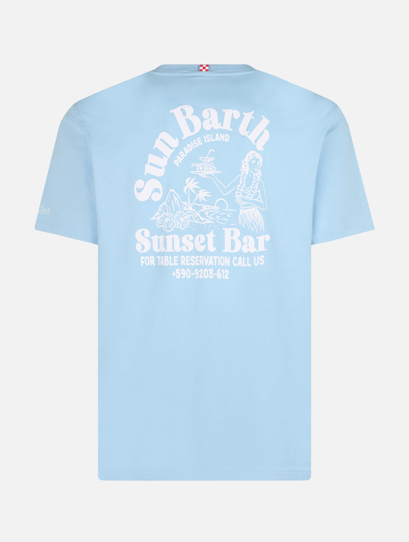 T-shirt da uomo in cotone con stampa piazzata Sun Barth Sunset Bar