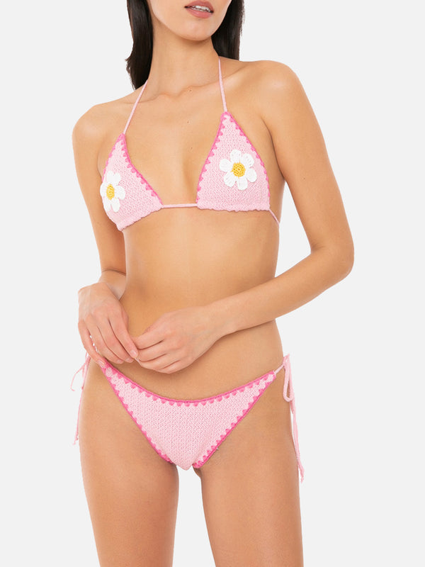 Gehäkelter Damen-Triangel-Bikini mit Gänseblümchen-Aufnäher