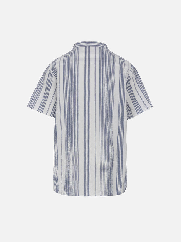 Boy short sleeved seersucker shirt with striped all over print