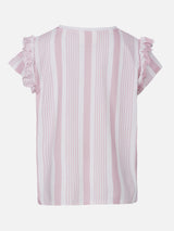 T-shirt bambina in cotone con balza e ricamo
