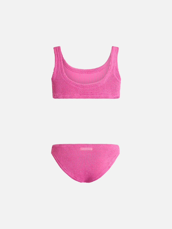 Klassischer Crinkle-Bikini aus rosafarbenem Lurex für Mädchen von Baker
