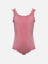 Girl lurex one piece swimsuit Clio with contrast frill