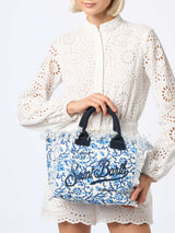 Indigo flower cotton canvas Colette handbag