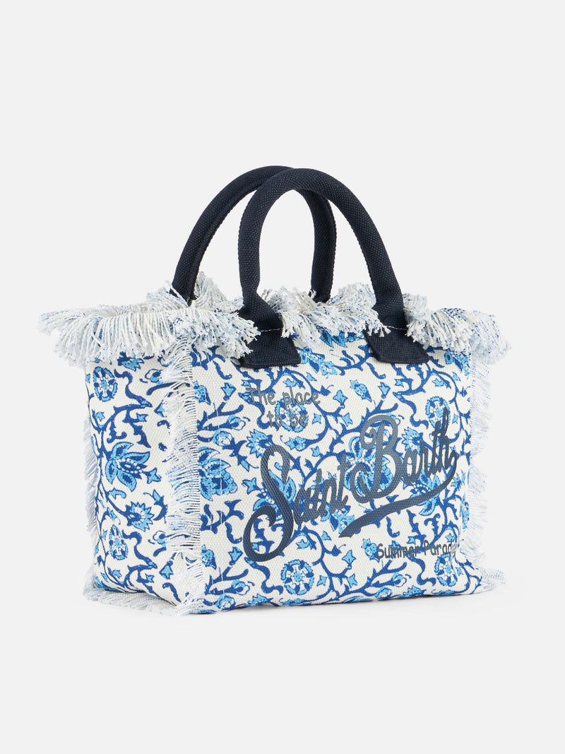 Indigo flower cotton canvas Colette handbag