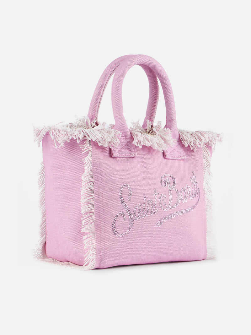 Pink cotton canvas Colette handbag with rhinestones