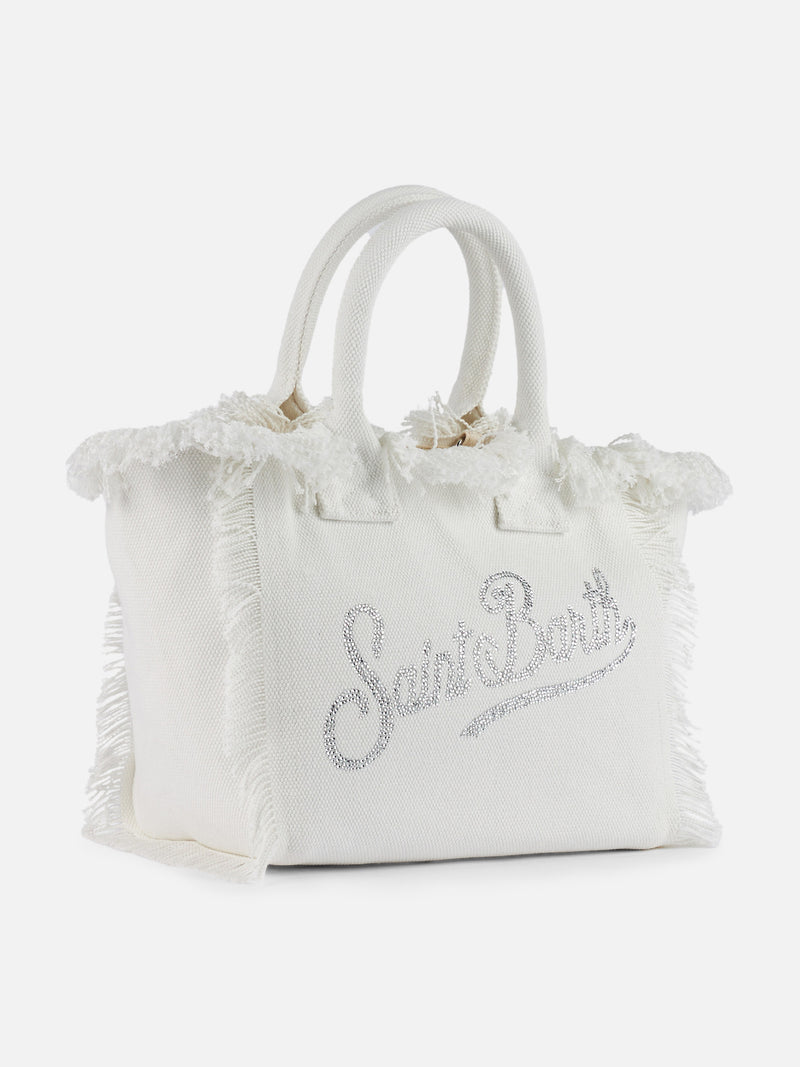 White cotton canvas Colette handbag with rhinestones