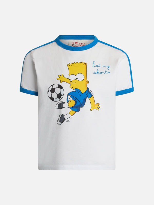 T-shirt bianca da bambino in cotone Dean Jr con stampa e ricamo Bart Simpson | L'EDIZIONE SPECIALE SIMPSON