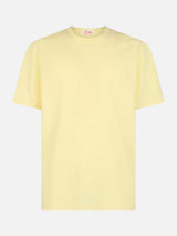 Man pale yellow cotton jersey t-shirt Dover with St. Barth embroidery