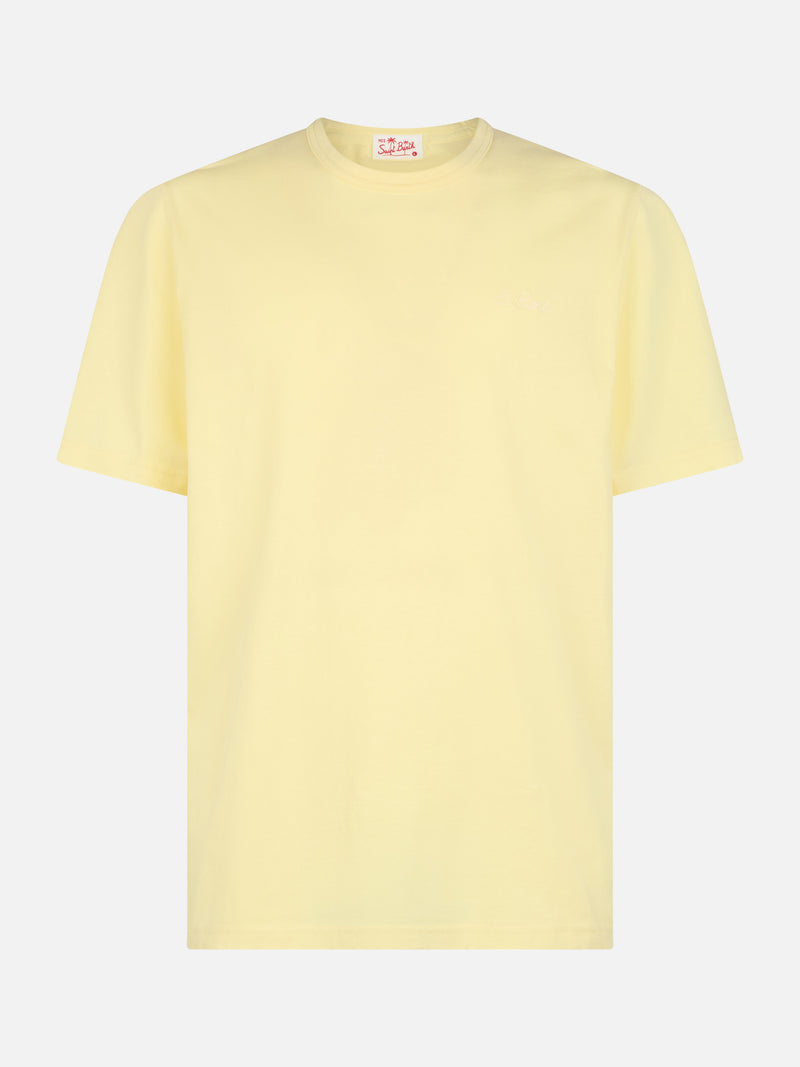 Man pale yellow cotton jersey t-shirt Dover with St. Barth embroidery