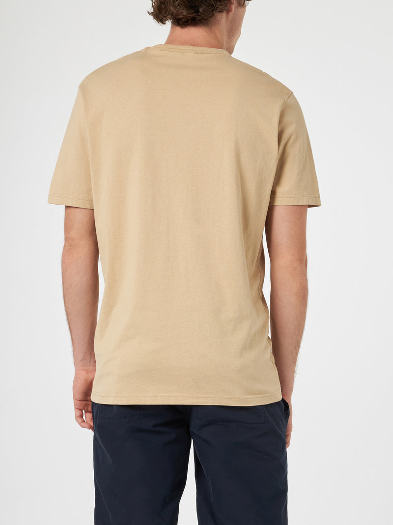 Man beige cotton jersey t-shirt Dover with St. Barth embroidery