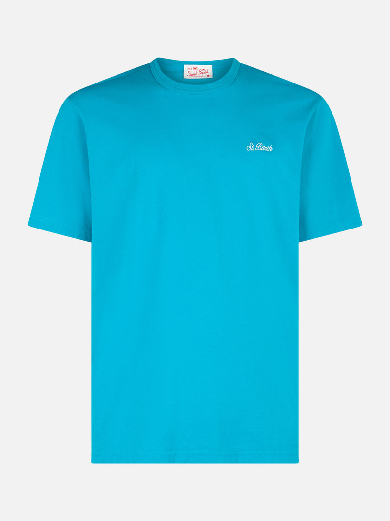 Blaugrünes Herren-T-Shirt aus Baumwolljersey „Dover“ mit St. Barth-Stickerei