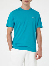 Blaugrünes Herren-T-Shirt aus Baumwolljersey „Dover“ mit St. Barth-Stickerei