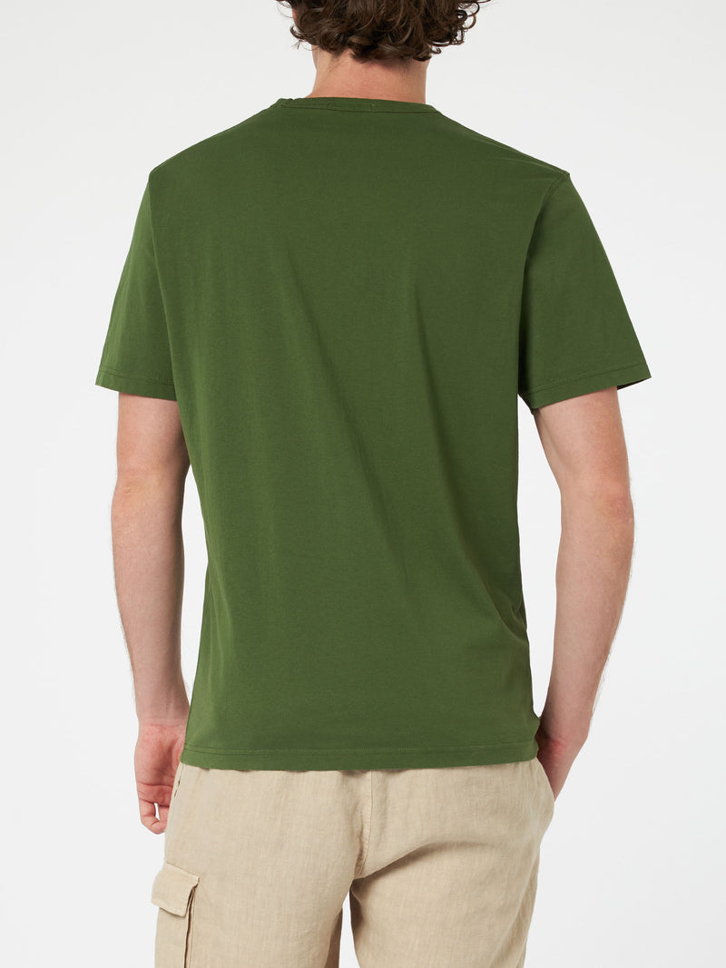 Man military green cotton jersey t-shirt Dover with St. Barth embroidery