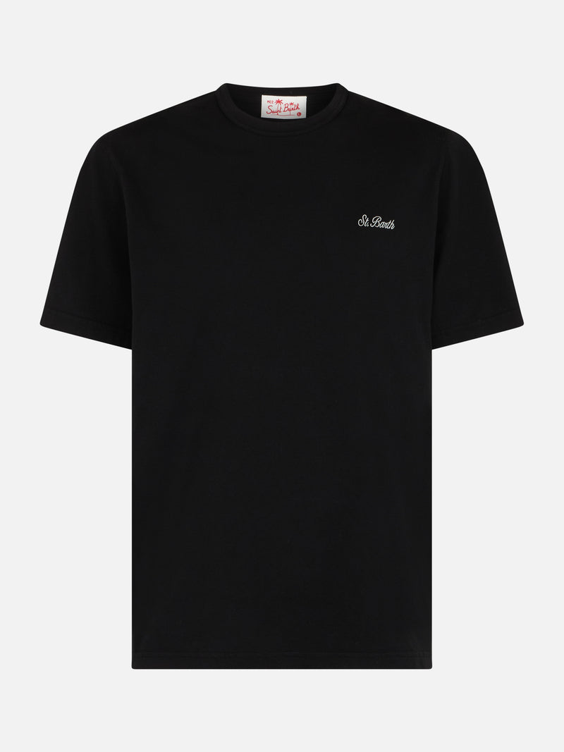 Man black cotton jersey t-shirt Dover with St. Barth embroidery