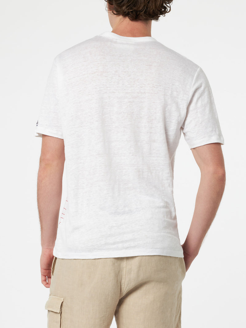 Herren-T-Shirt aus Leinenjersey Ecstasea mit platziertem „Ibiza“-Aufdruck und gestickter Tasche