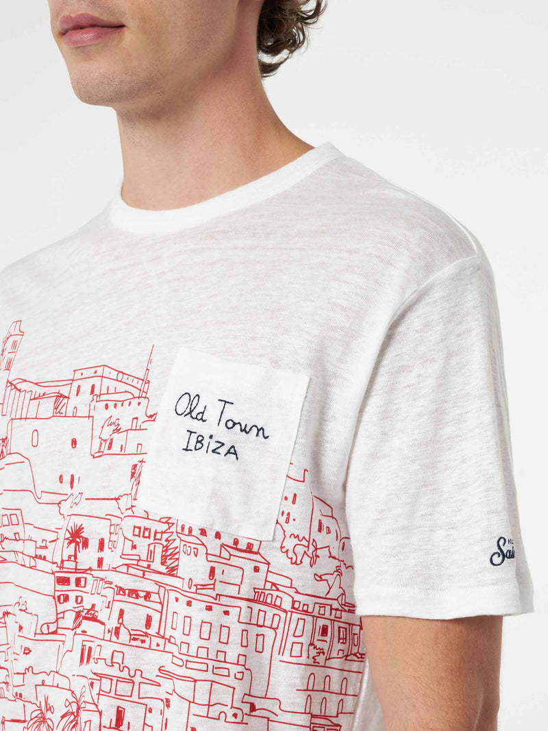 Herren-T-Shirt aus Leinenjersey Ecstasea mit platziertem „Ibiza“-Aufdruck und gestickter Tasche