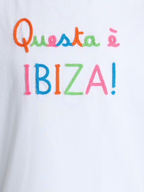 Girl cotton jersey crewneck t-shirt Elly with Questa è Ibiza embroidery