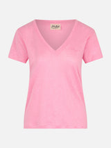 Linen jersey pink V-neck t-shirt Eloise