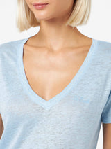 Linen jersey light blue V-neck t-shirt Eloise