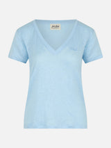 Linen jersey light blue V-neck t-shirt Eloise