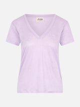 Linen jersey lilac V-neck t-shirt Eloise