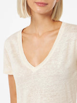 Linen jersey off-white V-neck t-shirt Eloise