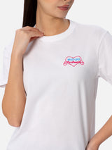 Damen-T-Shirt Emilie aus Baumwolljersey mit Rundhalsausschnitt und Missstufo Facilmente-Stickerei