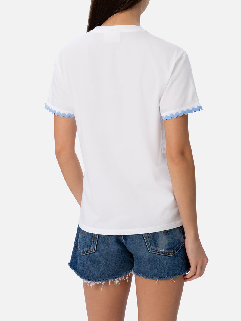 T-shirt da donna girocollo Emilie in jersey di cotone con ricamo Portami al Mare