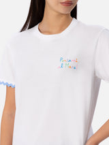 Damen-T-Shirt Emilie aus Baumwolljersey mit Rundhalsausschnitt und Portami al Mare-Stickerei