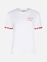 T-shirt da donna girocollo Emilie in jersey di cotone con ricamo St. Barth Lover
