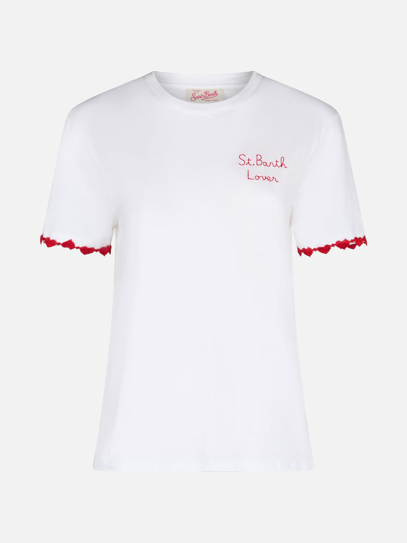 Damen-T-Shirt Emilie aus Baumwolljersey mit Rundhalsausschnitt und St. Barth Lover-Stickerei