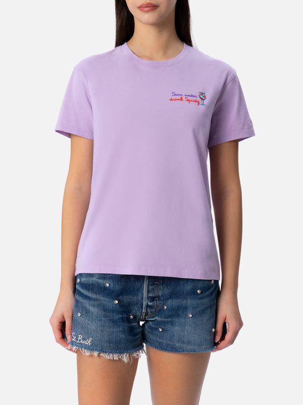 Damen-T-Shirt Emilie aus Baumwolljersey mit Rundhalsausschnitt und „Stritz di gioia“-Stickerei