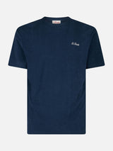 Man navy blue terry t-shirt Gary with St. Barth embroidery