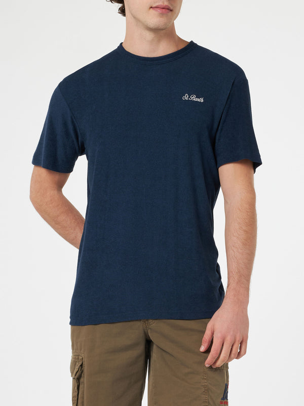 T-shirt da uomo in spugna blu navy Gary con ricamo St. Barth