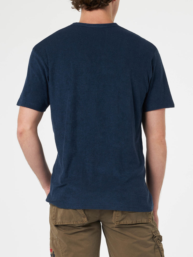 Man navy blue terry t-shirt Gary with St. Barth embroidery