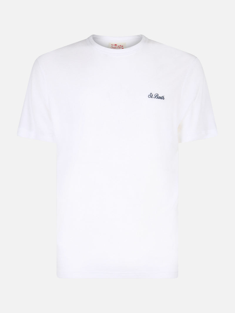 Herren-T-Shirt Gary aus weißem Frottee mit St. Barth-Stickerei