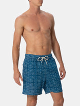 Man mid-length linen swim-shorts Gustavia with sashiko print