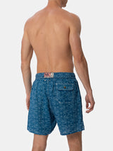 Man mid-length linen swim-shorts Gustavia with sashiko print