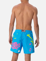 Man mid-length Gustavia swim-shorts with ducky Cryptopuppets placed print| CRYPTOPUPPETS SPECIAL EDITION