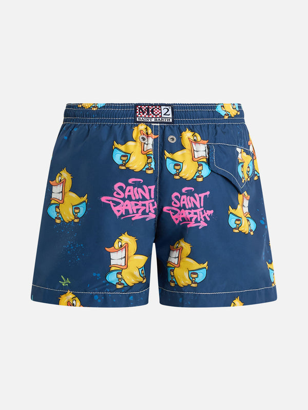 Boy lightweight fabric swim-shorts Jean Lighting with crypto ducky print | CRYPTOPUPPETS SPECIAL EDITION