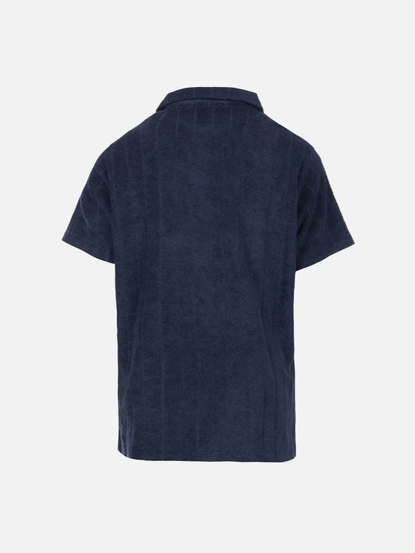 Marineblaues Frottee-Poloshirt Jeremy Jr für Jungen mit gestreiftem Prägemuster