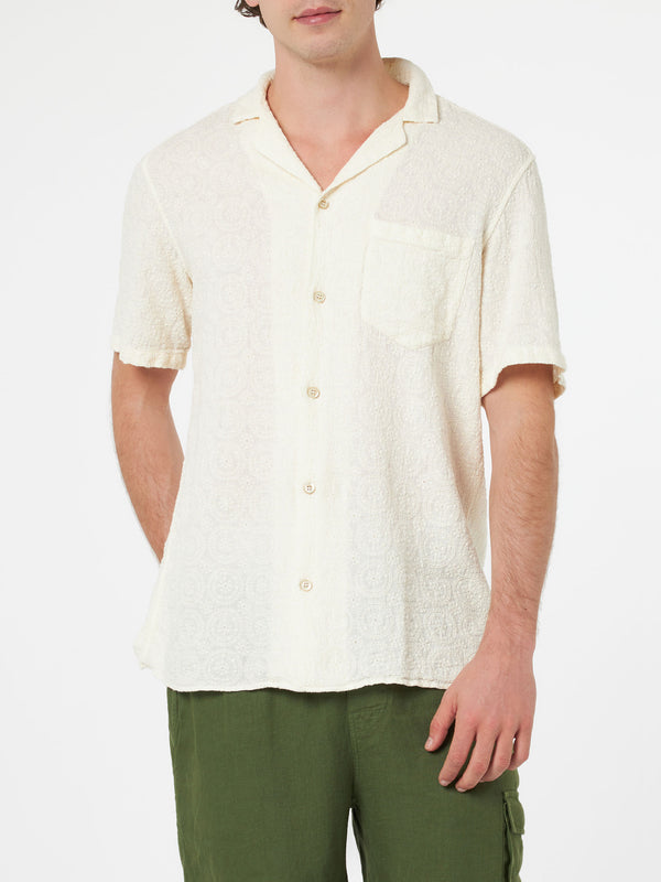Man linen shirt Kalea with flower embroidery