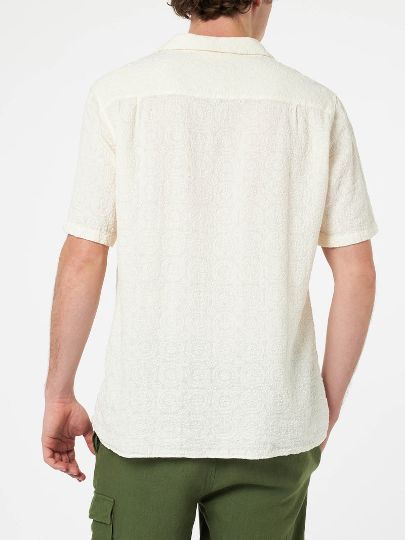 Man linen shirt Kalea with flower embroidery
