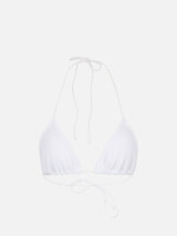 Woman white crinkle triangle top swimsuit Leah