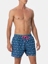 Man lightweight fabric swim-shorts Lighting Micro Fantasy with cocktail print
